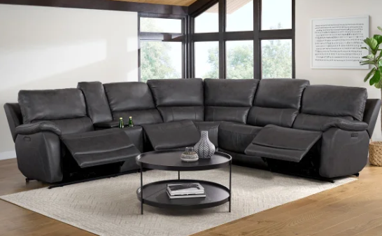 Overstock - Wylder Leather Power Reclining Sectional with Power Headrests